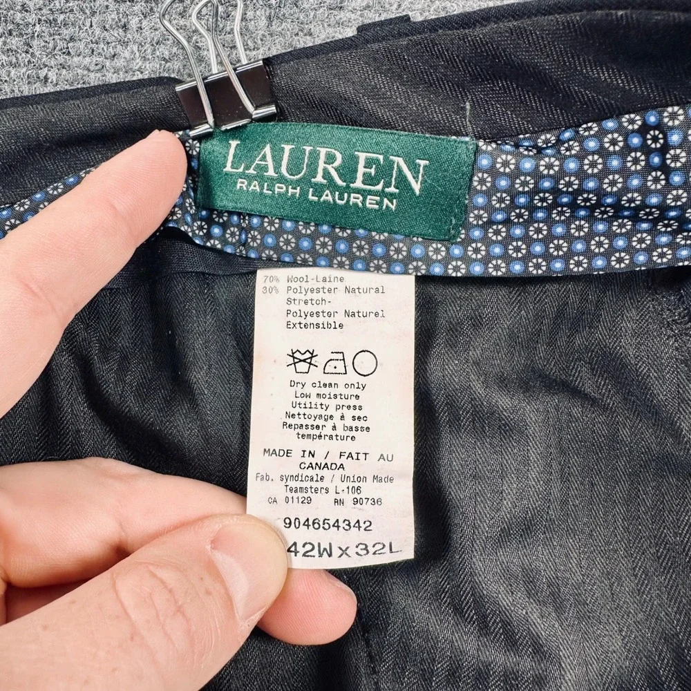 Lauren Ralph Lauren 2 Piece Suit 48L 42x32 Black Wool Blend Pleated Pant